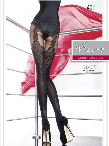 Fiore - Stylish mock suspender tights with back seam pattern Gladis 40 DEN