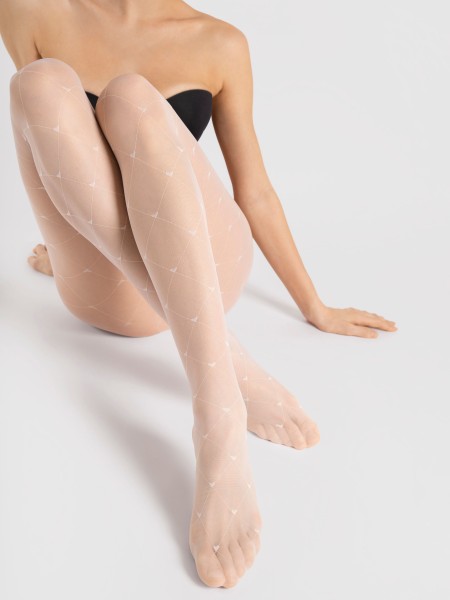 Fiore - 20 denier mock fishnet tights with heart pattern