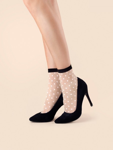 Fiore - 20 denier pastel powder pink polka dot ankle socks