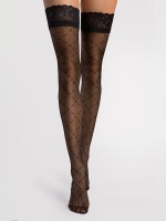 Fiore - Sheer Diamond Pattern Hold Ups with Floral Lace Top