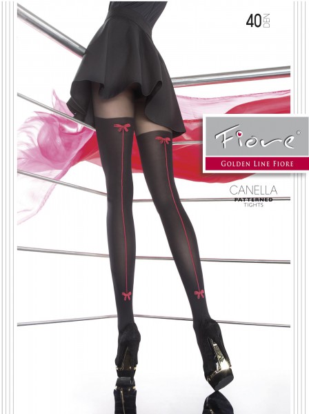 Fiore - Stylish mock hold up tights with back seam pattern