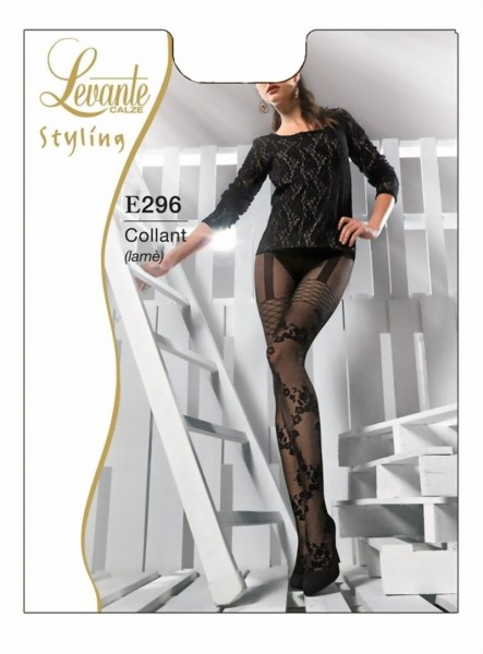 Levante - Elegant shimmer suspender tights with floral pattern, 30 DEN