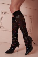 Trasparenze - Opaque knee highs with romantic colorful Flower pattern