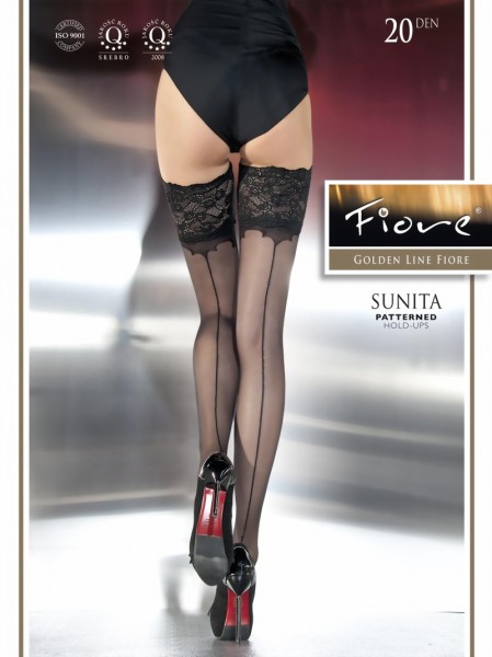 Fiore - Back seam hold ups with decorative lace top Sunita 20 denier