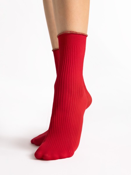 Fiore - Opaque socks in a ribbed look with a comfortable shimmering gold lurex rolled welt