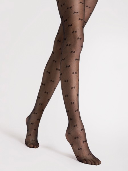 Fiore - 20 denier mock fishnet tights with ribbon pattern