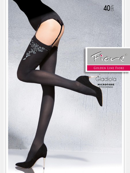 Fiore - Semi-opaque stockings with subtle floral pattern Gladiola 40 denier