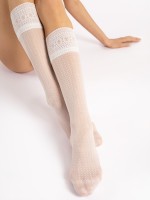 Fiore - 20 Denier Long Socks with Elegant Lace Top and Diamond Pattern