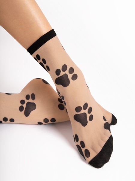 Fiore - 20 denier ankle socks with a cute animal paw pattern