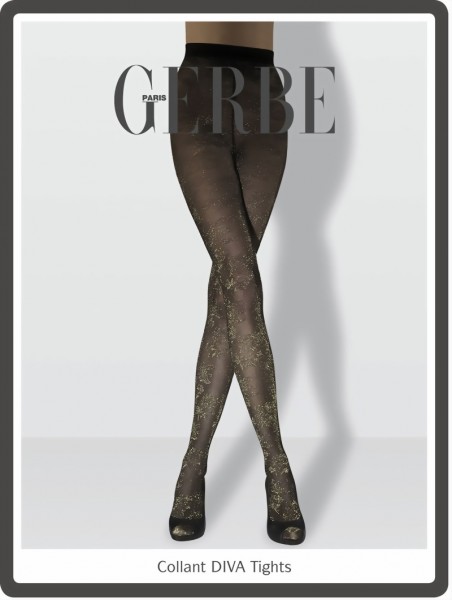 Gerbe - Exclusive floral pattern tights with gold glitter Diva