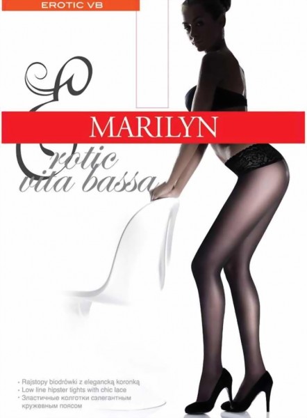 Marilyn - Hipster tights with elegant lace finish at the top Vita bassa 30 DEN