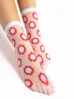 Fiore - 20 Denier Ankle Socks with Floral Design in Pastel Colour